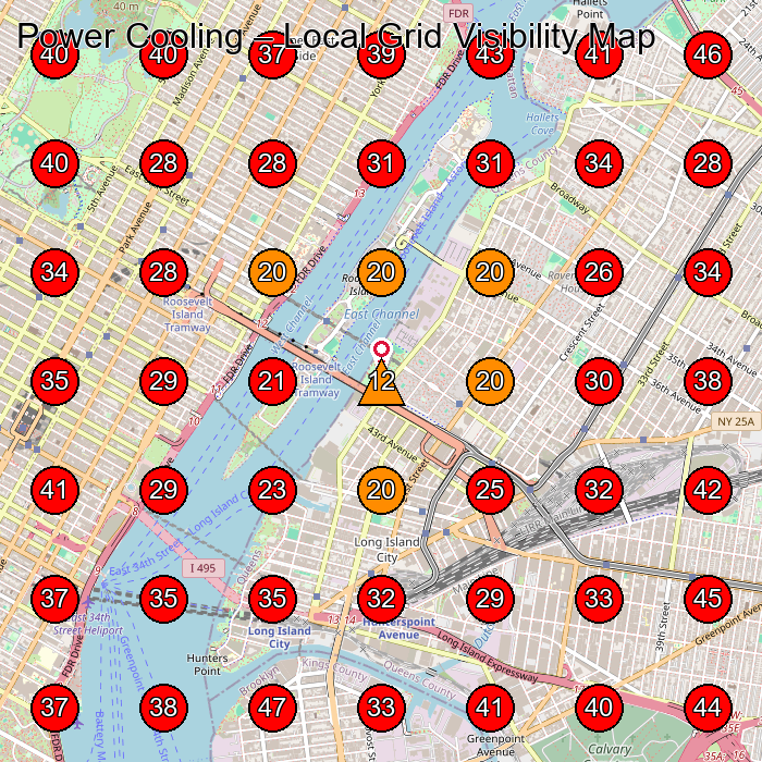 Power Cooling GeoGrid visibility map for Air Conditioning Contractor in Queens